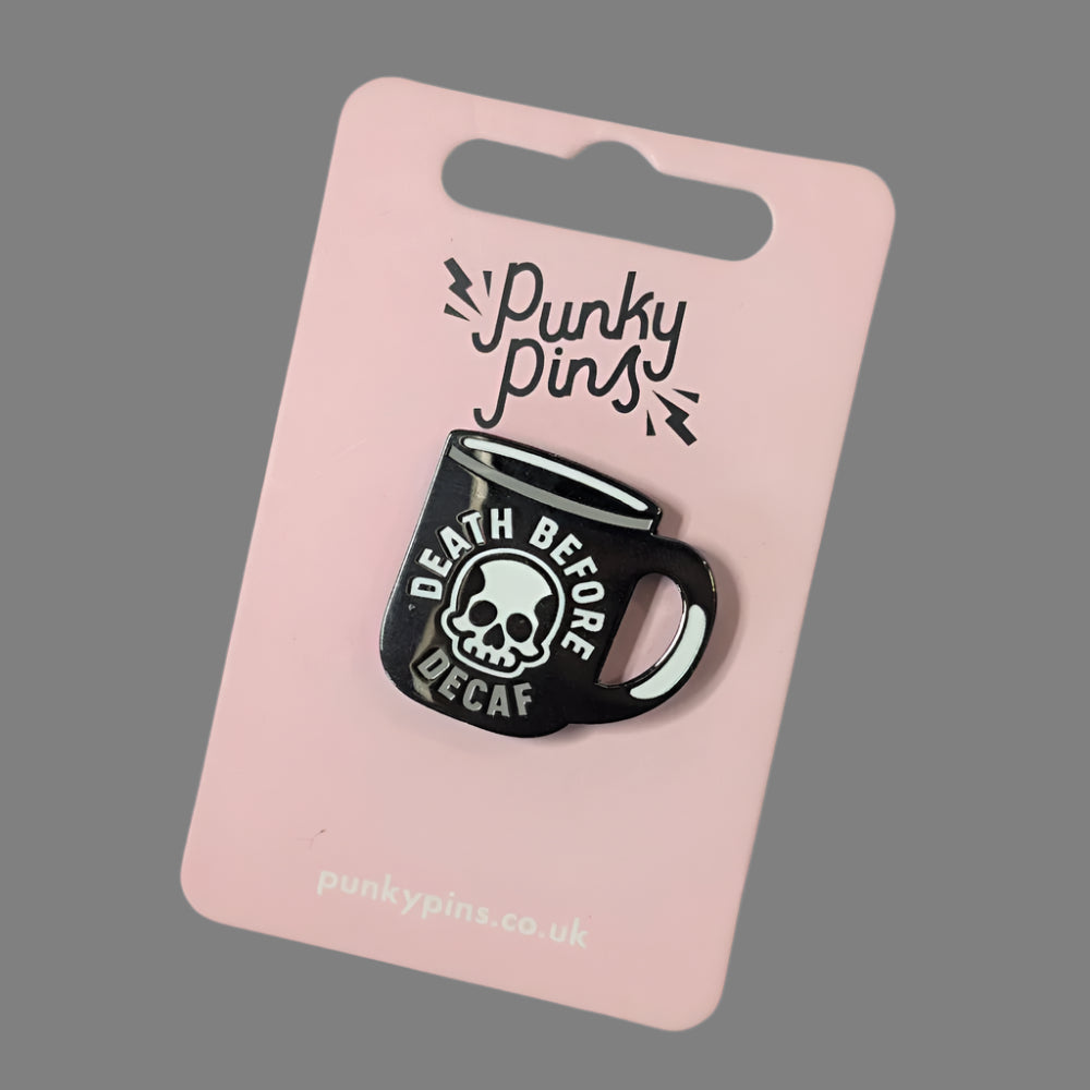 Jubly Umph Death Before Decaf Skull Coffee Pin - Lucky Skates