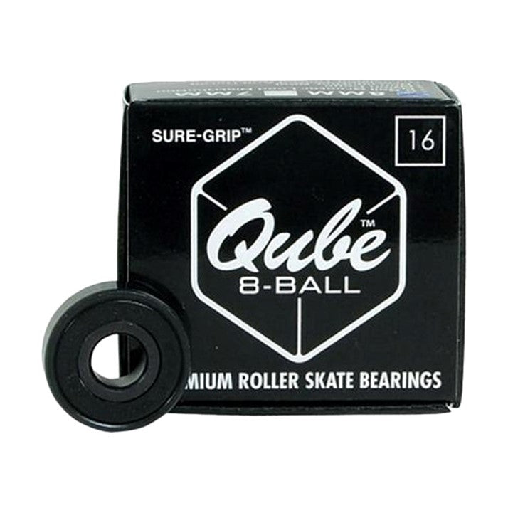Qube 8 Ball Black Skate Bearings 7mm/8mm (16 Pack) - Lucky Skates
