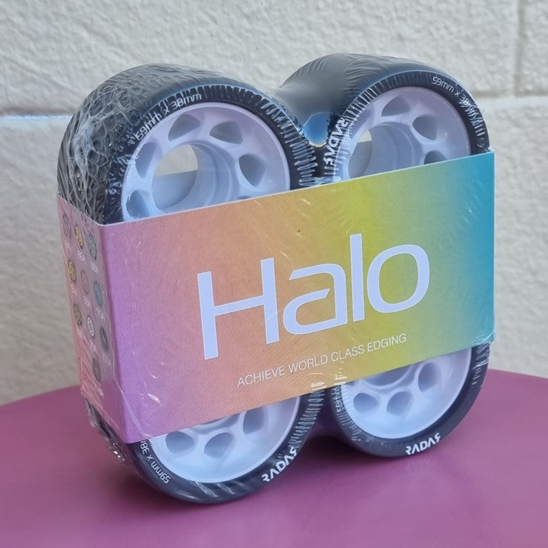 Radar Halo White Indoor Roller Skate Roller Derby Wheels 59mm 101A 4 Pack - Lucky Skates