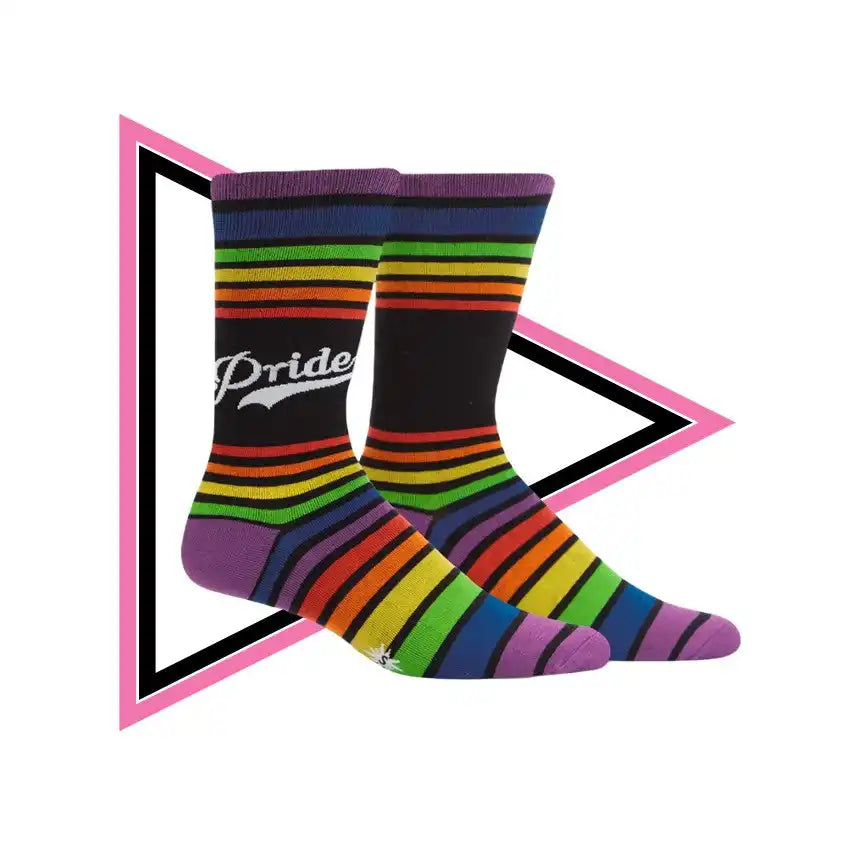 Rainbow striped pride socks.