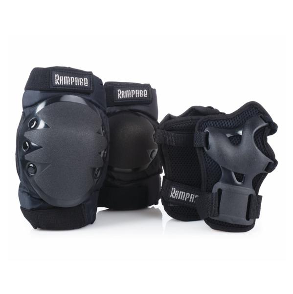 Rampage Tripack Padding Set Black -  Knee Pads / Elbow Pads / Wrist Guards - Lucky Skates
