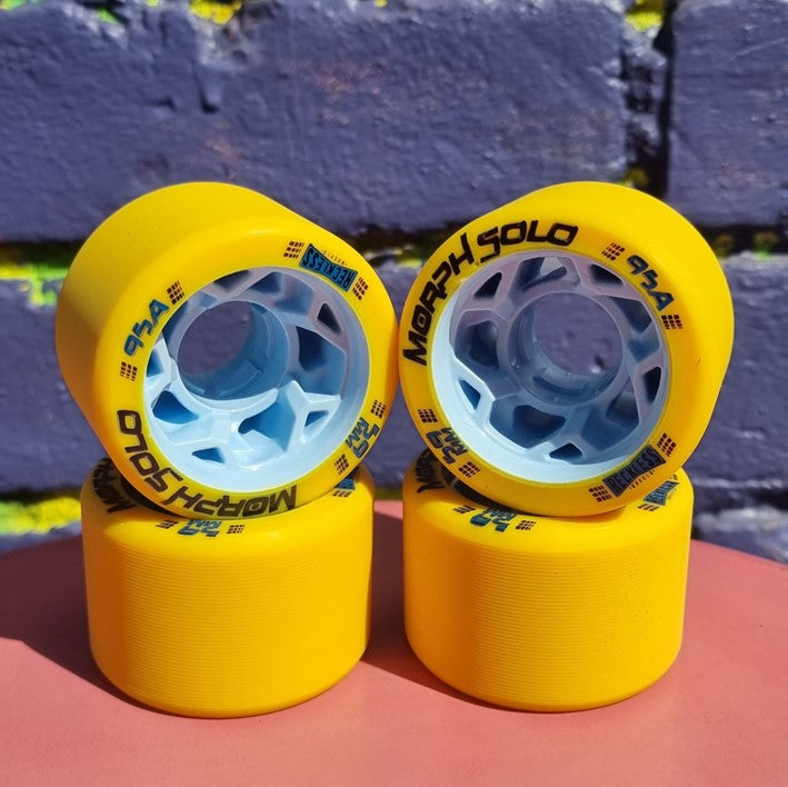 Reckless Morph Solo Indoor Roller Skate Wheels Yellow/Blue 59mm 95A - 4 Pack - Lucky Skates