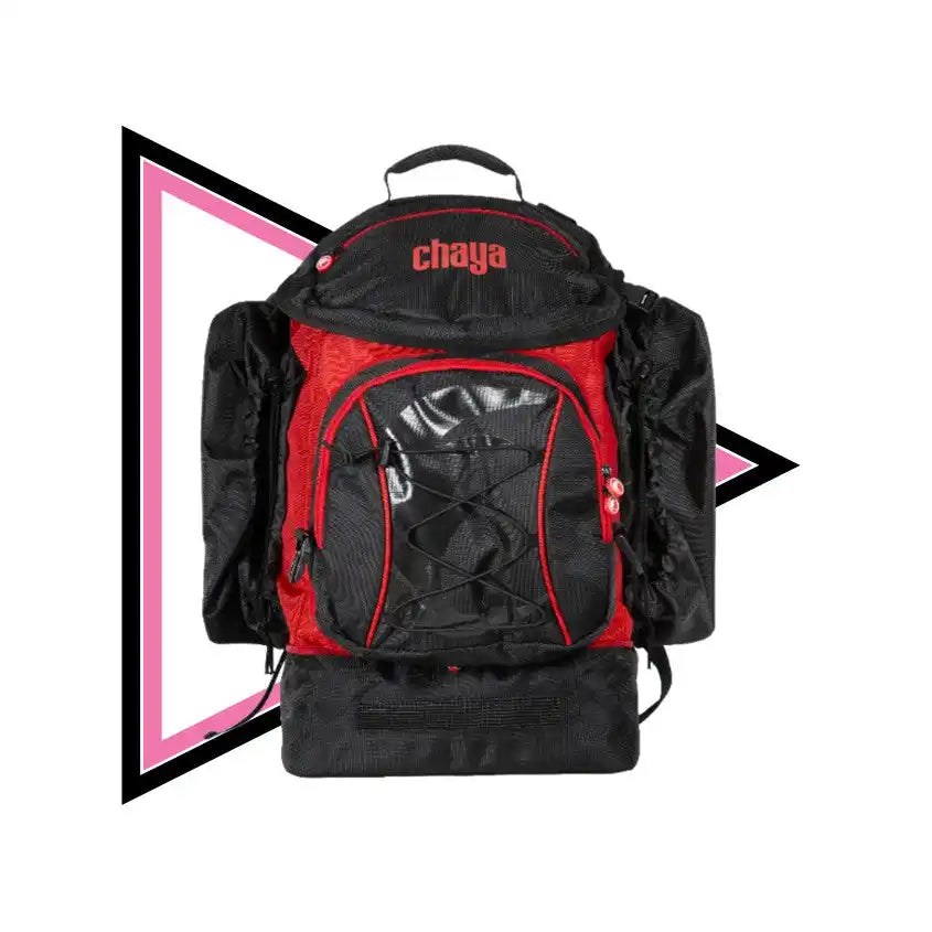 Red and black backpack.