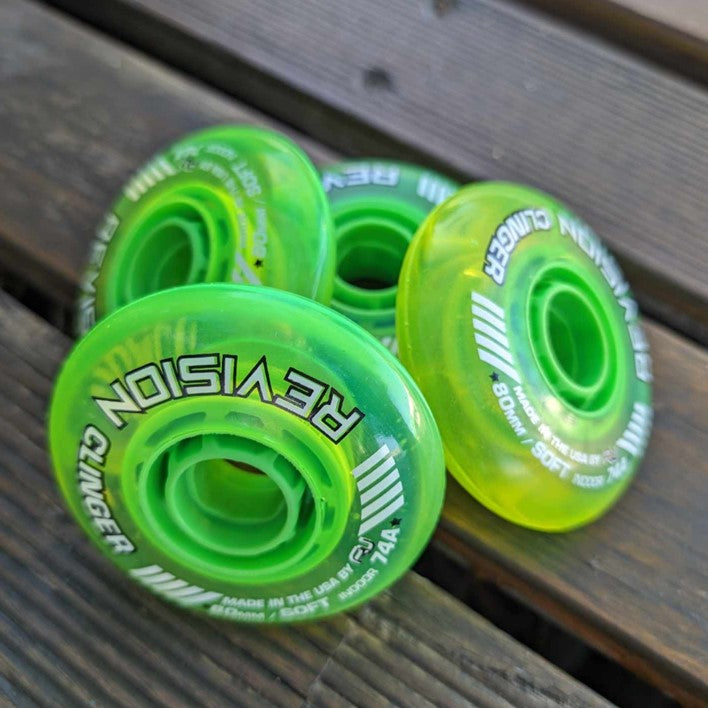 Revision Green Soft Clinger Indoor Roller Hockey Inline Wheel 80mm 74A - 4 Pack - Lucky Skates