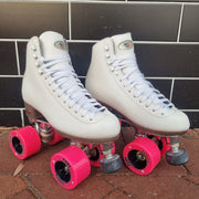 Riedell Raven Leather White Artistic High Top Roller Skates - Lucky Skates