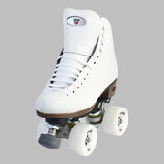 Riedell Raven Leather White Artistic High Top Roller Skates - Lucky Skates