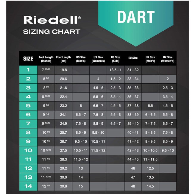 Riedell dart size chart