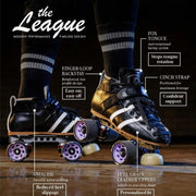 Riedell League Reactor Neo Roller Skates Black With White Stripe, Roller Derby, Speed Skates Leather - Lucky Skates 