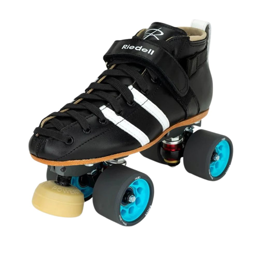Riedell League Reactor Neo Roller Skates Black With White Stripe, Roller Derby, Speed Skates Leather - Lucky Skates 