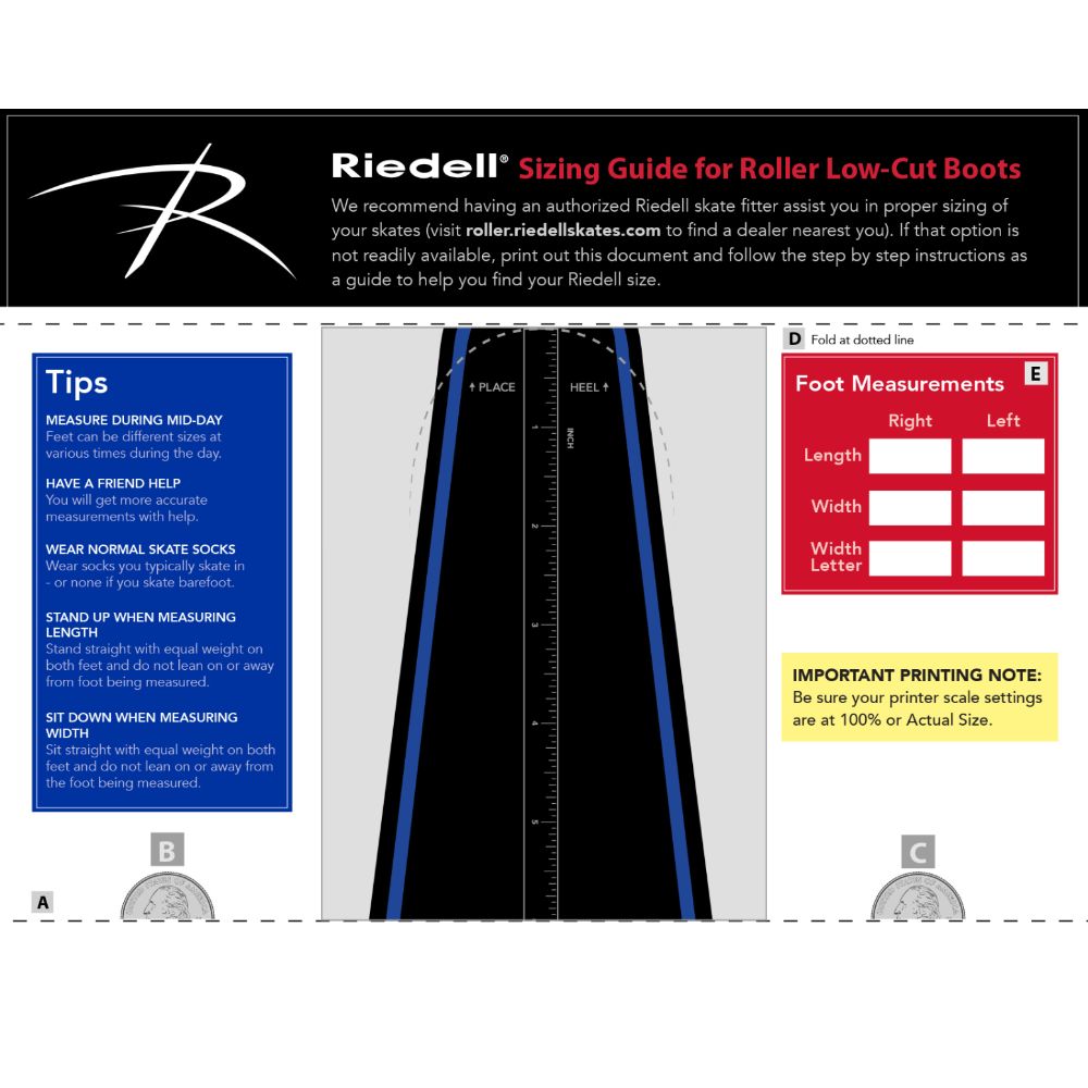 Riedell League Pro Roller Skates Size Chart - Lucky Skates 