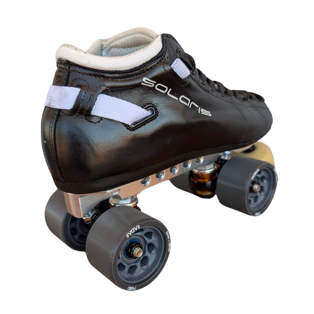 Riedell Solaris Pro Reactor Leather Derby Speed Quad Black Roller Skates - Lucky Skates