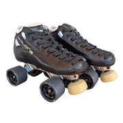 Riedell Solaris Pro Reactor Leather Derby Speed Quad Black Roller Skates - Lucky Skates
