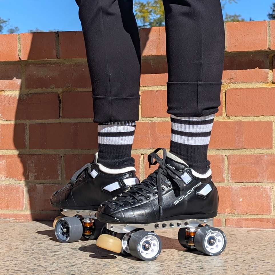 Riedell Solaris Pro Reactor Leather Derby Speed Quad Black Roller Skates - Lucky Skates