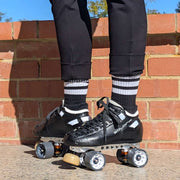 Riedell Solaris Pro Reactor Leather Derby Speed Quad Black Roller Skates - Lucky Skates