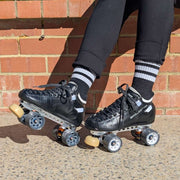 Riedell Solaris Pro Reactor Leather Derby Speed Quad Black Roller Skates - Lucky Skates