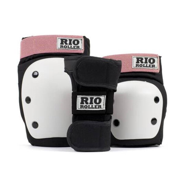Rio Roller Black Rose Gold Triple Pad Set Knee Pads Elbow Pads Wrist Guards - Lucky Skates
