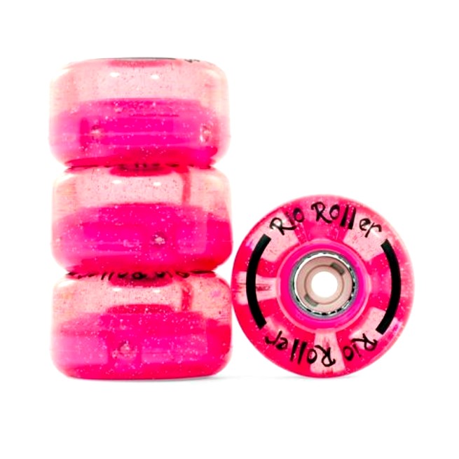Rio Roller Light Up LED Roller Skate Wheels Pink Glitter 58mm 82a 4 Pack - Lucky Skates