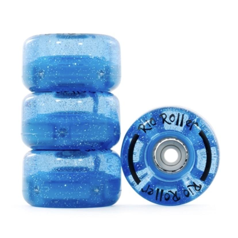 Rio Roller Light Up LED Outdoor Roller Skate Wheels Blue Glitter 58mm 82a 4 Pack -  Lucky Skates