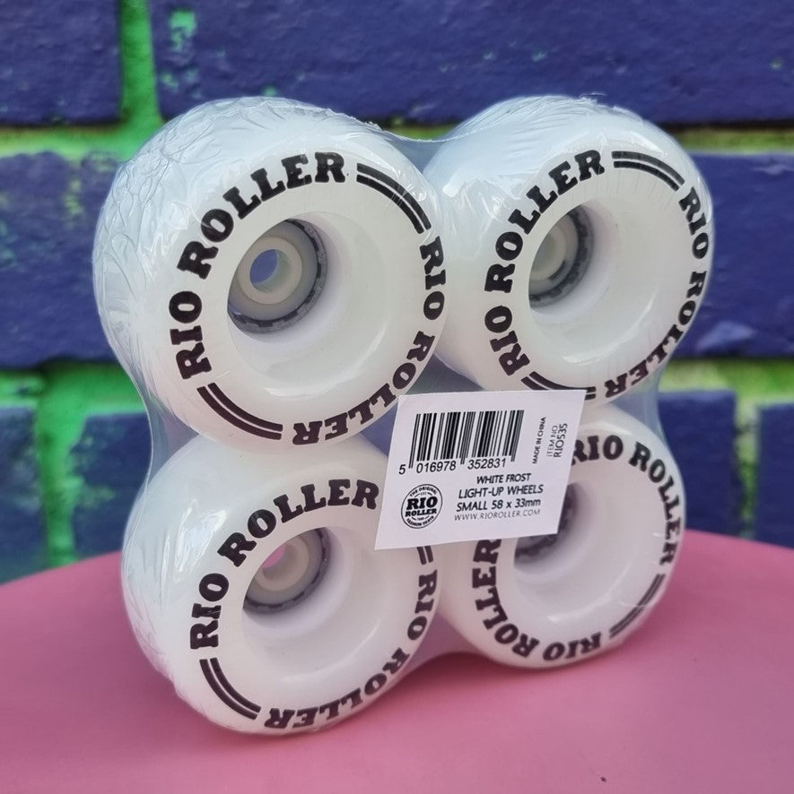 Rio Roller Light Up LED Roller Skate Wheels White 58mm 82A 4 Pack - Lucky Skates