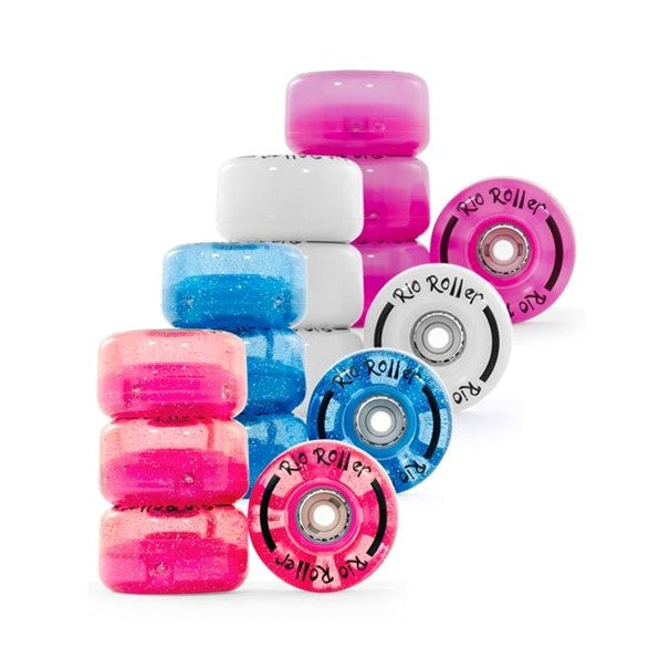 Rio Roller Light Up Wheels Blue Glitter 82A - 4 Pack - Lucky Skates