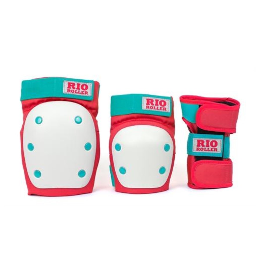 Rio Roller Red Mint Triple Pad Set Knee Pads Elbow Pads Wrist Guards - Lucky Skates