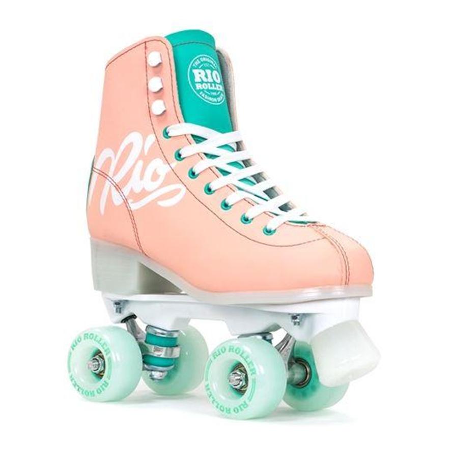 Rio Roller Script Peach and Teal Green Roller Skates - Lucky Skates