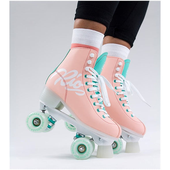 Rio Roller Script Peach and Green Roller Skates
