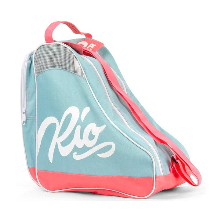 Rio Roller Script Teal and Coral Shoulder Roller Skate Bag, Ice Skate Bag, Inline Skate Bag - Lucky Skates