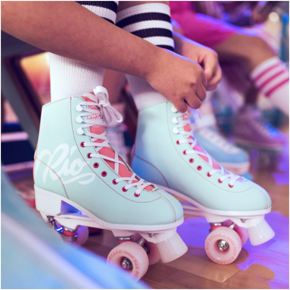 Rio Roller Script Teal and Coral Roller Skates