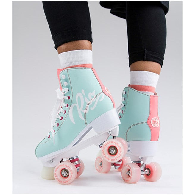 Rio Roller Script Teal and Coral Roller Skates - Lucky Skates