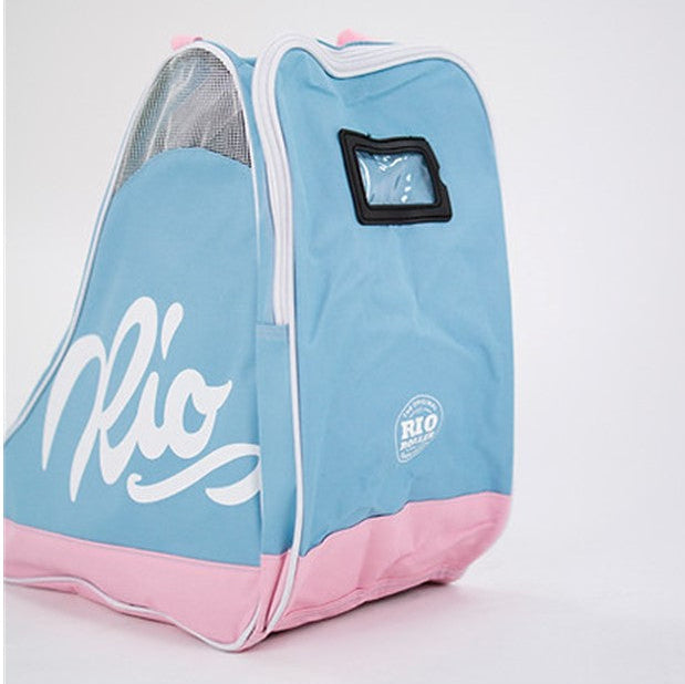 Rio Roller Script Blue and Pink Shoulder Roller Skate Bag, Ice Skate Bag, Inline Skate Bag - Lucky Skates