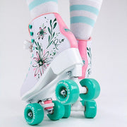 Rio Roller White Teal Pink Artist Floral High Top Roller Skates - Lucky Skates