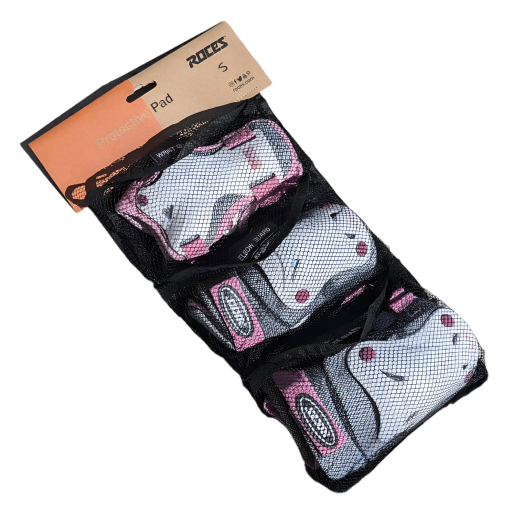 Roces Junior Kids Ventilated Pink 3-Pack Skate Pad Set - Knee Pads / Elbow Pads / Wrist Guards - Lucky Skates
