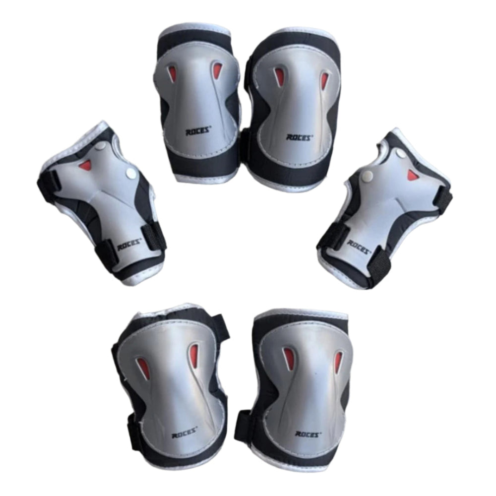 Roces Junior Super Triple 3-Pack Skate Padding Set Silver/Black - Lucky Skates