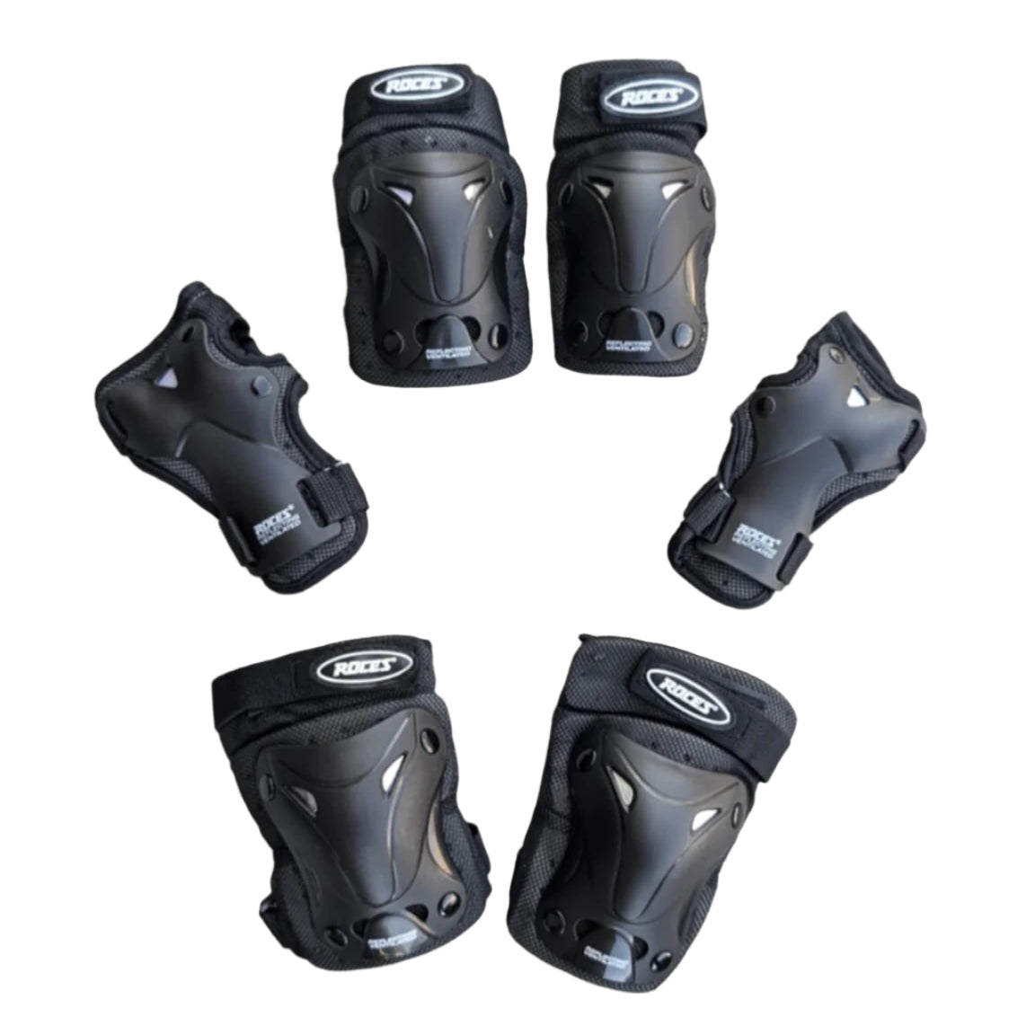 Roces Junior Ventilated Black 3-Pack Padding Set - Knee Pads Elbow Pads Wrist Guards - Lucky Skates