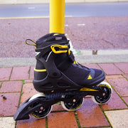 BLACK YELLOW INLINE TRI SKATES WITH 100MM WHEELS 