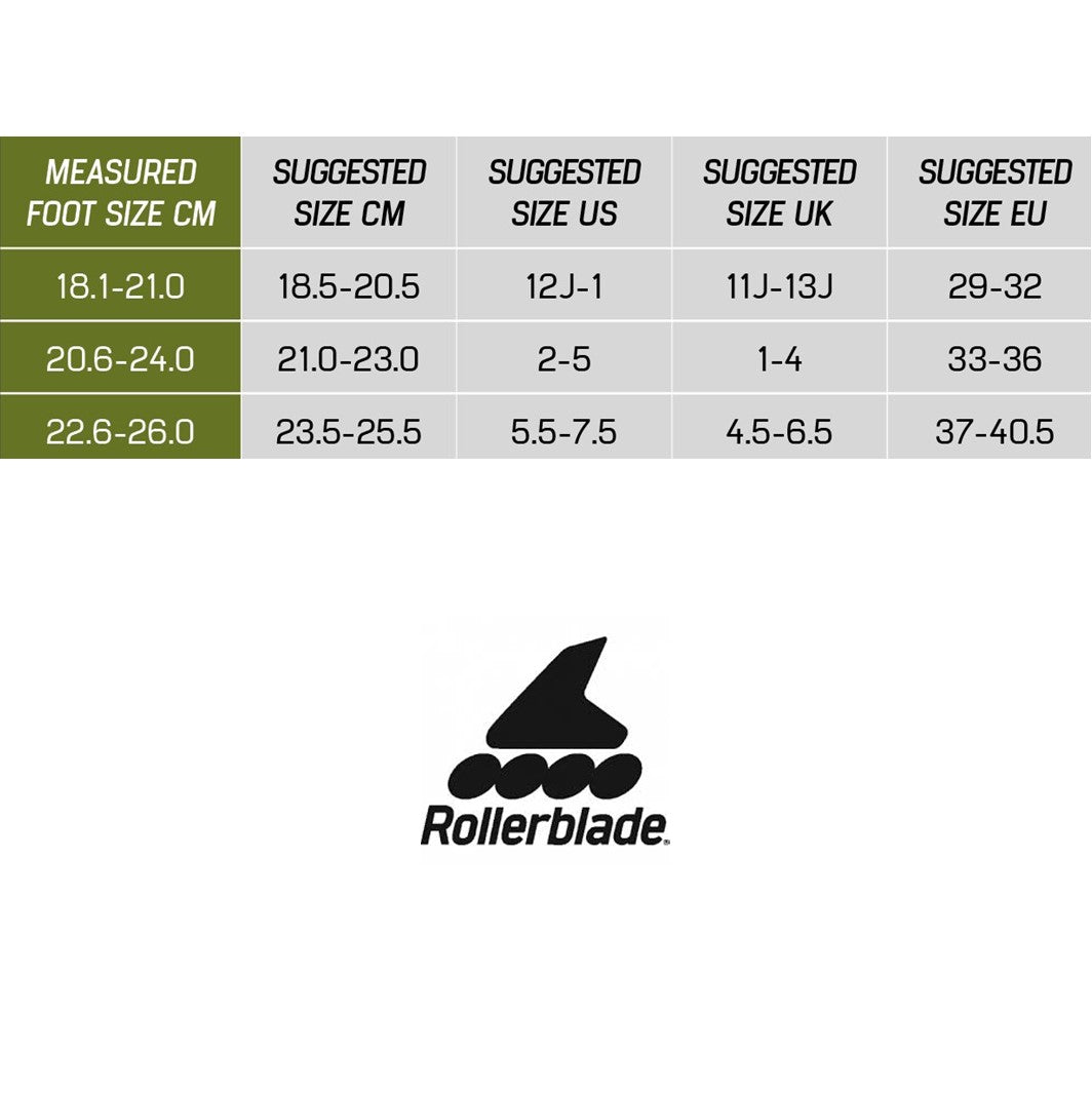 Rollerblade Apex Junior Inline Skates Size Chart - Lucky Skates 
