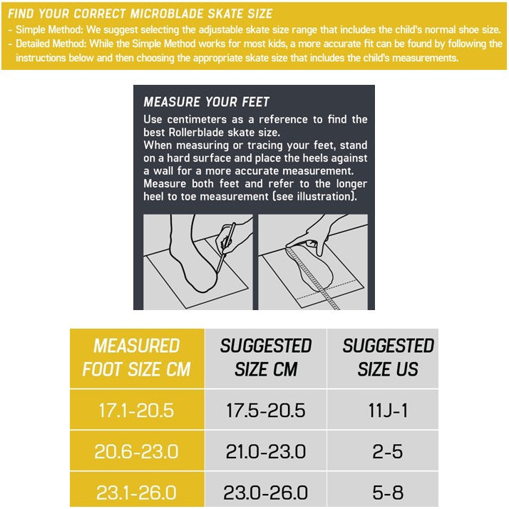 rollerblade rollerblade kids skate size chart 