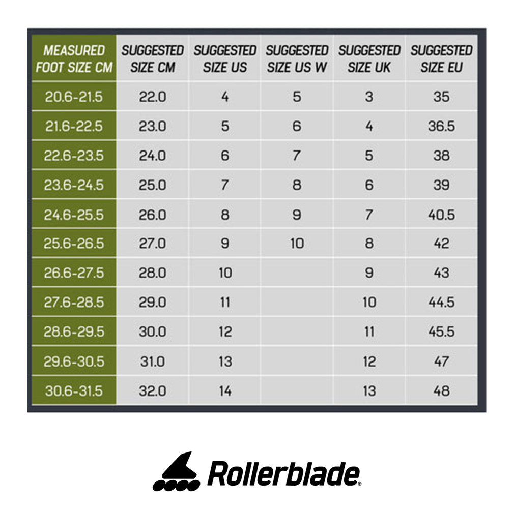 Rollerblade Macroblade Zetrablade Inline Skate Size Chart - Lucky Skates 