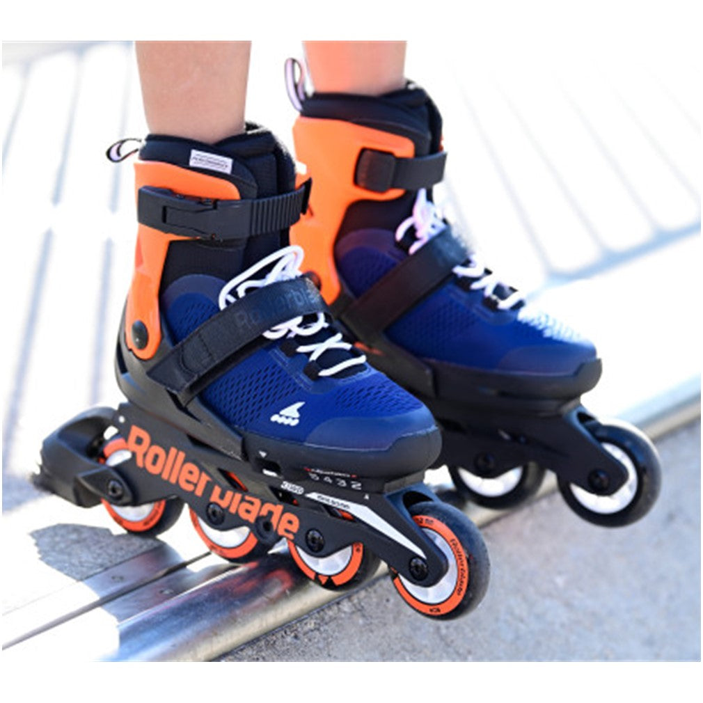 Kids Adjustable Rollerblade Microblade Blue Orange Inline Skates - Lucky Skates