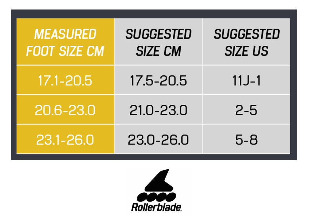 Rollerblade Microblade Kids Adjustable Skate Size Chart - Lucky Skates 