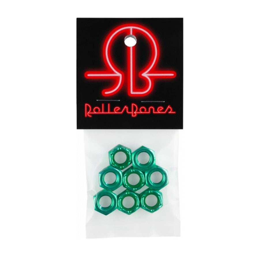 Rollerbones Coloured Wheel Axle Nuts Green 8mm - 8 Pack - Lucky Skates 