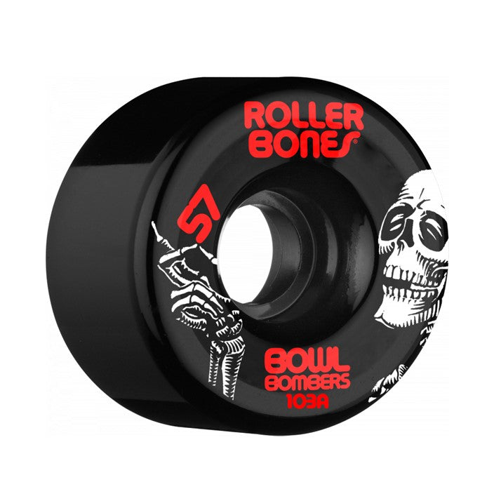 black roller skate wheel skeleton on side