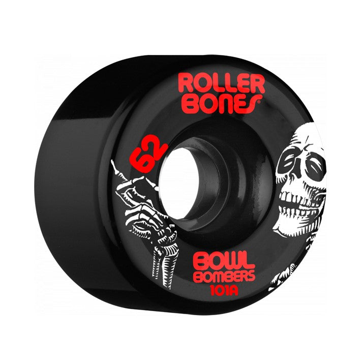 Rollerbones Black Bowl Bombers Roller Skate Park Wheels Black 101a 62mm - Lucky Skates 