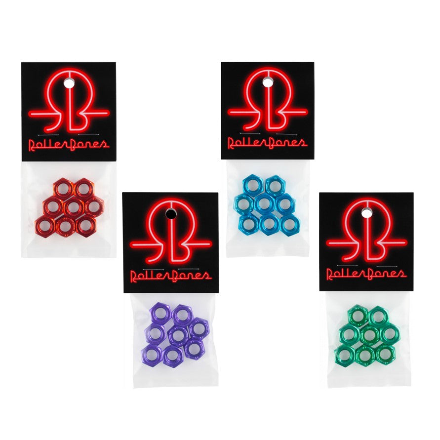Rollerbones Coloured Wheel Axle Nuts 8mm - 8 Pack - Lucky Skates 