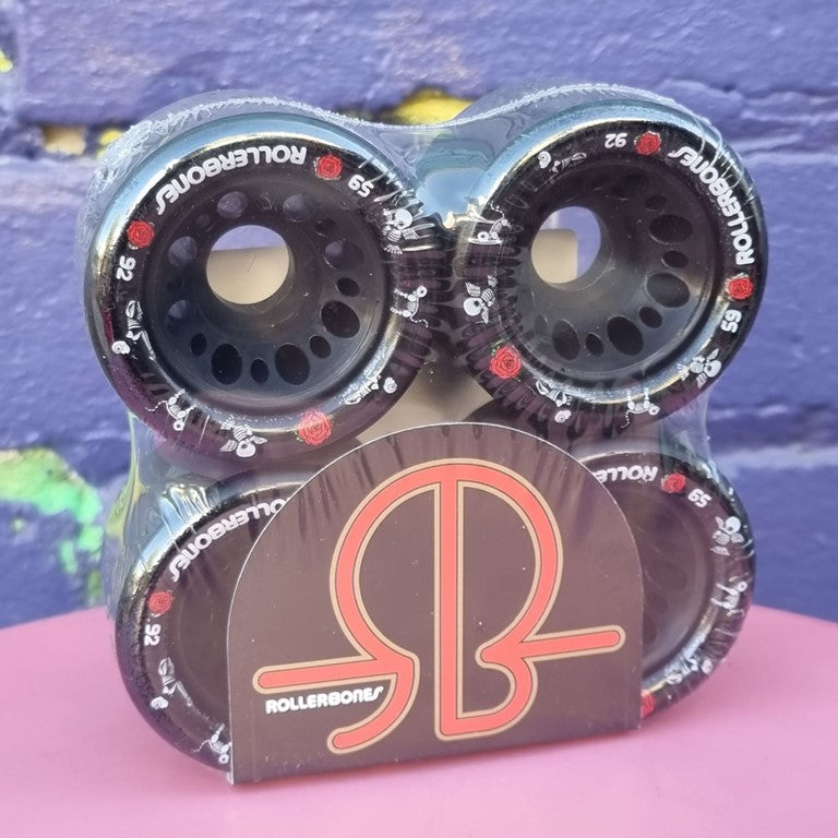 Rollerbones Day of Dead Indoor Roller Skate Wheels Black 59mm 92A 4 Pack - Lucky Skates