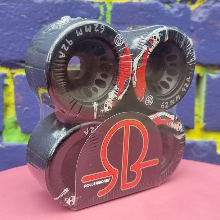 Rollerbones Day of the Dead Indoor Roller Skate Wheels Black 62mm 92A 4 Pack - Lucky Skates