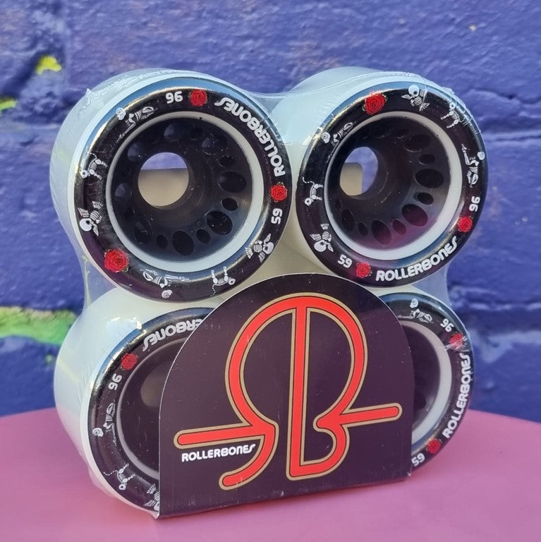 Rollerbones Day of Dead Indoor Roller Skate Wheels White 59mm 96A - 4 Pack - Lucky Skates