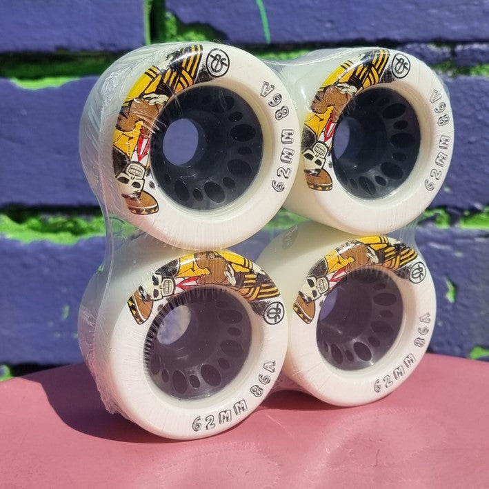 Rollerbones Day of the Dead Roller Skate Wheels White 62mm 86A 4 Pack - Lucky Skates