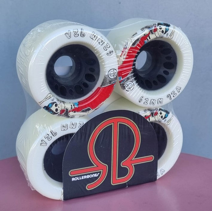 Rollerbones Day of the Dead White Roller Skate Wheels 62mm 92A 4 Pack - Lucky Skates